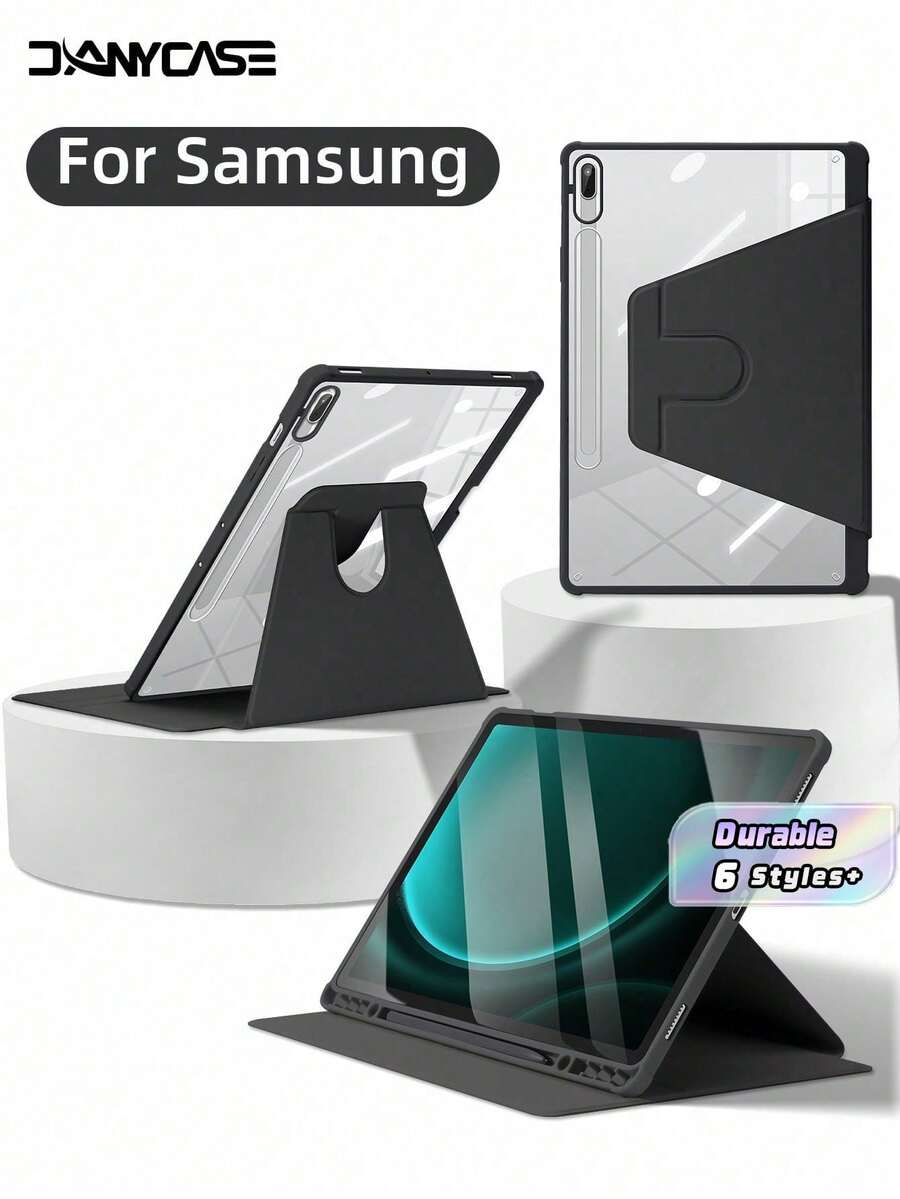 Ốp bảo vệ siêu mỏng xoay được DANYCASE tương thích với Apple Galaxy Tab S9 FE+ S9+ 12.4", S9 S9FE A8 S7+ S8+ S7FE S7 S8 S6lite, có khe cắm bút, chống sốc, mặt lưng trong suốt. - màu đen - Xem 1