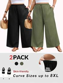 SHEIN CURVE+ Quần ống đứng cơ bản, chất liệu vải xếp ly, hơi xuyên thấu, size US22, thích hợp cho các lễ hội âm nhạc, kỳ nghỉ bên bờ biển, phong cách bohemian. - Nhiều màu - Xem 9
