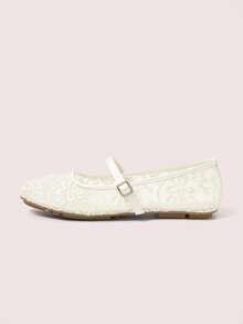 CUCCOO DOLLMOD Women's Shoes, Light Apricot, Fashionable Round Toe Flower Embroidery Word With Mary Jane Flats Cute And Sweet - Star flower apricot - View 2