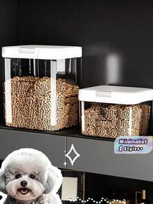 1 pieza Recipiente de almacenamiento de alimentos para mascotas a prueba de humedad e insectos de 2.9L/5L/10L/15L, balde de almacenamiento de alimentos para gatos/perros de gran capacidad, almacenamiento hermético de granos para mascotas, diseño transparente para verificar la comida restante. - Multicolor - Ver 1
