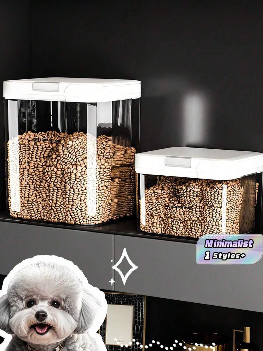 1 pieza Recipiente de almacenamiento de alimentos para mascotas a prueba de humedad e insectos de 2.9L/5L/10L/15L, balde de almacenamiento de alimentos para gatos/perros de gran capacidad, almacenamiento hermético de granos para mascotas, diseño transparente para verificar la comida restante. - Multicolor - Ver 1