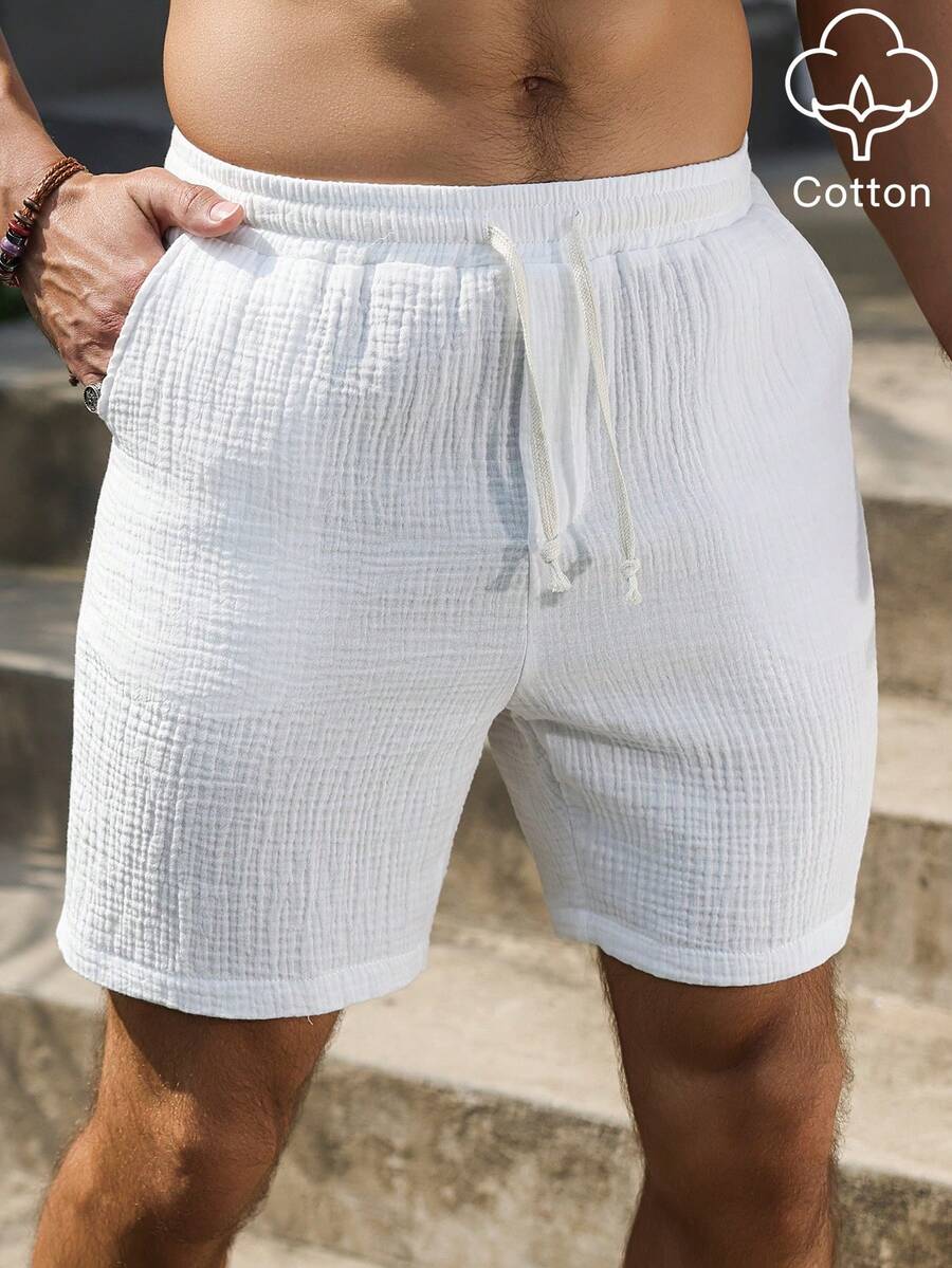 VENTUSAIL Men's Textured Casual Drawstring Waist Pocket Shorts - White - View 1