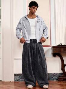 Manfinity BRENVOR Men's Casual Loose Sweatpants, Standard Size, Deep Gray Solid Color, Suitable For Spring And Autumn - Dark Grey - View 9