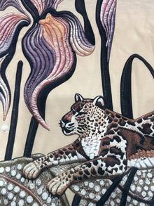 Resyla Camiseta de manga corta casual y holgada con cuello redondo y bordado de leopardo para mujer - Multicolor - Ver 3