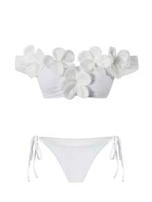 Bonvoyette Bộ bikini trắng mới dành cho nữ, thích hợp cho kỳ nghỉ biển, đồ bơi gợi cảm kiểu yếm cổ cho buổi hẹn hò trên bãi biển, mùa xuân/hè. - trắng - Xem 4
