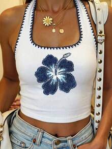 SHEIN EZwear Áo hai dây cổ yếm ôm sát, kiểu dáng thường ngày dành cho nữ, thích hợp cho mùa hè. - Nhiều màu - Xem 7