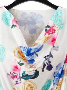 CURVE Vestido de mujer talla grande con estampado floral elegante, sin mangas y con cinturón, estilo vacacional - Multicolor - Ver 3