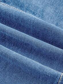 SHEIN MOD Áo denim cổ trễ dáng thường ngày dành cho nữ - Rửa nhẹ - Xem 3