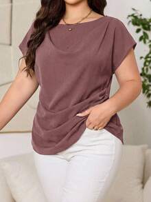 Reflora Camisa de uso diario versátil y casual con pliegues de unicolor para mujer de talla grande - Rosa vieja - Ver 1