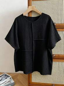 INAWLY Women's Casual Loose Fit Batwing Sleeve Round Neck T-Shirt - Black - View 3