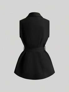 Franclia Fashionable Women's Regular Sleeveless Vest Jacket And Pants Brown Suit, Suitable For Office Wear - Black - View 2