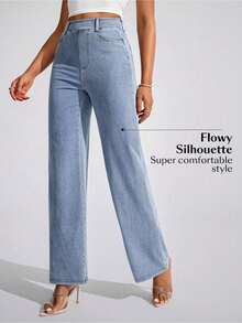 Flexra Jeans rectos de tela suave y sin estiramiento de color azul claro para mujer de talla grande, ideal para vacaciones - Lavado ligero - Ver 5