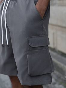 Manfinity EMRG Bermudas casuales de verano para hombres, de unicolor y con cordón - Gris - Ver 6