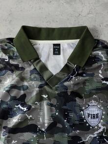 ROMWE MEN Street Life Men's Camouflage Loose Fit Polo Shirt - Army Green - View 3
