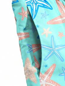 CoralVoy Pantalones cortos de playa con estampado de estrella de mar y cordón en la cintura para hombres de talla grande - Agua verde azul - Ver 6