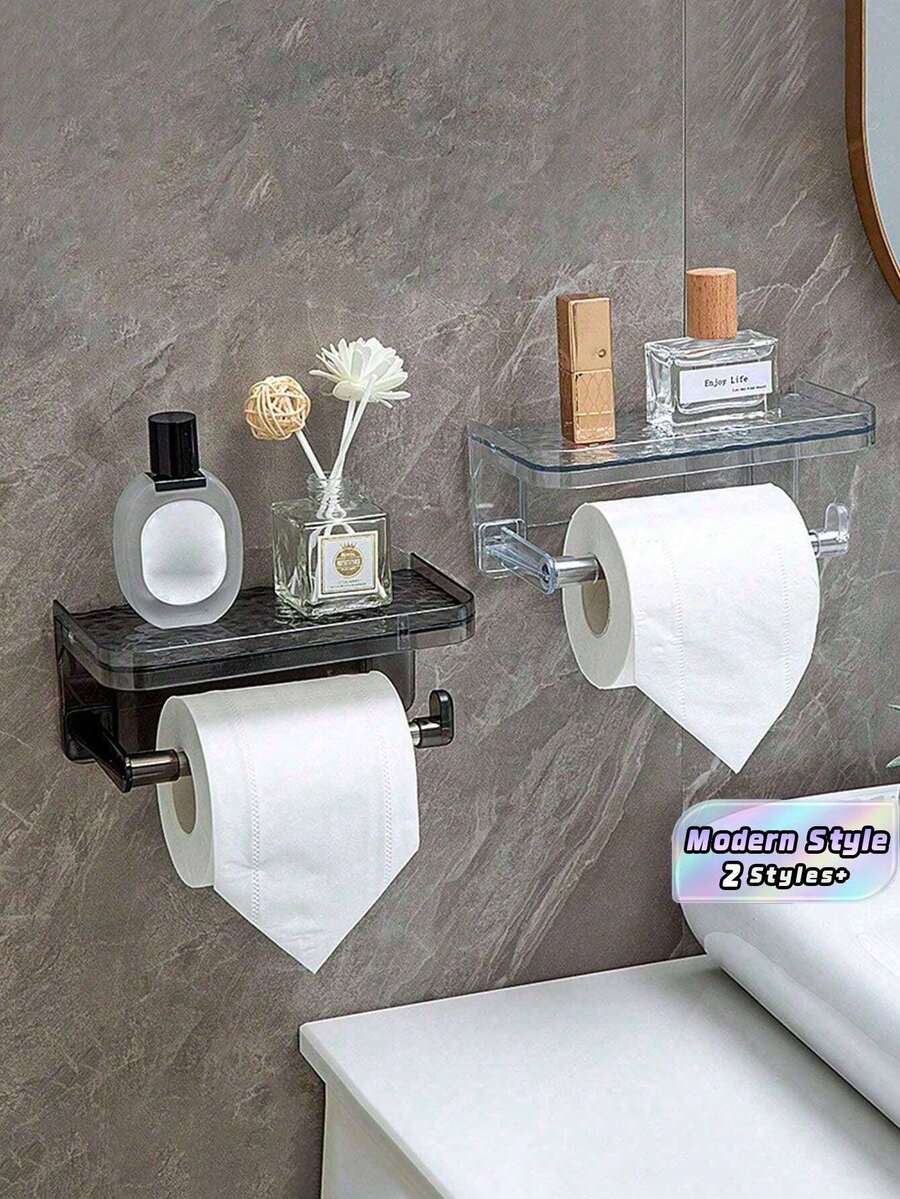 SHEIN 1pc Toilet Paper Box Roll Tissue Holder, Storage Rack, Household Bathroom Wall Hanging Rack With Wipes Storage For Bathroom - Multicolor - View 1