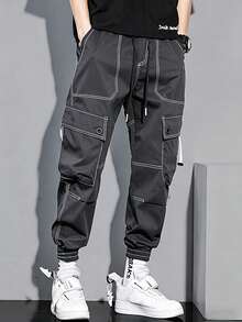 Manfinity Hypemode Men's Casual Cargo Pants With Pockets, Versatile For Daily Wear - Dark Grey - View 1