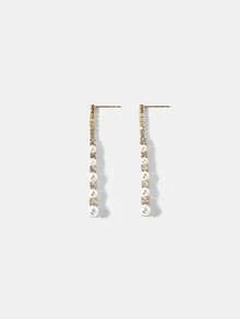 MOTF Anting-anting minimalis premium berlapis emas 18K dengan batu permata geometris, zirkonium, dan mutiara. - Yellow Gold - View 4