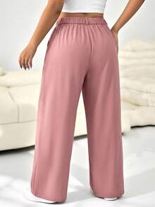SHEIN EZwear 加大码珊瑚粉色纯色纽扣休闲阔腿裤，适合毕业典礼、返校季、秋冬季教师装扮。 - 珊瑚粉 - 查看 2