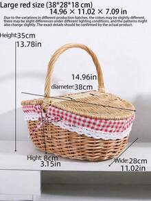Multicolor Handwoven Storage Basket - Natural Wicker Fruit & Vegetable Bin - Rustic-Style Wicker Picnic Basket (With Lid, Handle, And Liner) - Ideal For Picnics, Parties, And BBQ Gatherings - Multicolor - View 3