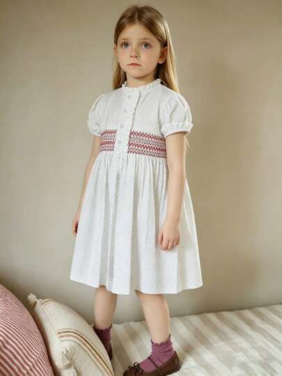 Young Girl Color Block Ruffle Collar Casual Vacation Everyday Dress
