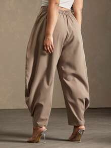 Vixey High Waisted Barrel Office Pants With Gold Button Cuffs Fall - Brown - View 5