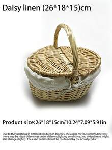 Multicolor Handwoven Storage Basket - Natural Wicker Fruit & Vegetable Bin - Rustic-Style Wicker Picnic Basket (With Lid, Handle, And Liner) - Ideal For Picnics, Parties, And BBQ Gatherings - Multicolor - View 13