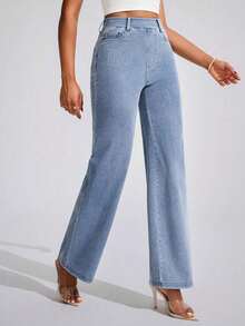 Flexra Jeans rectos de tela suave y sin estiramiento de color azul claro para mujer de talla grande, ideal para vacaciones - Lavado ligero - Ver 6