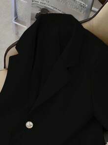 Franclia Nueva chaqueta blazer de manga corta de unicolor, vestimenta minimalista de oficina - Negro - Ver 4