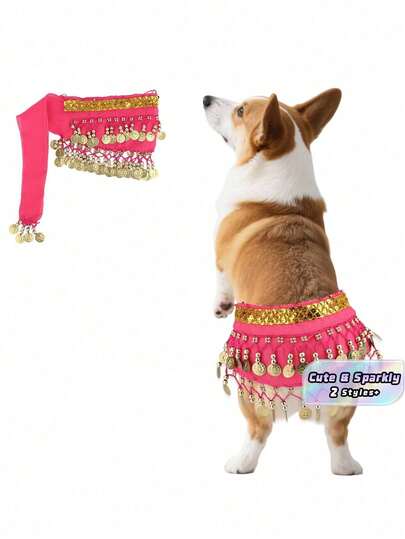 Belly Dance Pet Costume With Sparkly Bib - Adjustable Turban For Dogs & Cats, Washable Party Pet Accessories