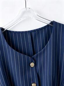 Formidée Plus Size Elegant Refined Versatile Striped Sleeveless Top - Navy Blue - View 5