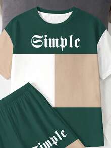 Teen Boy Casual Minimalist Short Sleeve Crew Neck T-Shirt And Shorts Set, Suitable For Summer - Multicolor - View 4