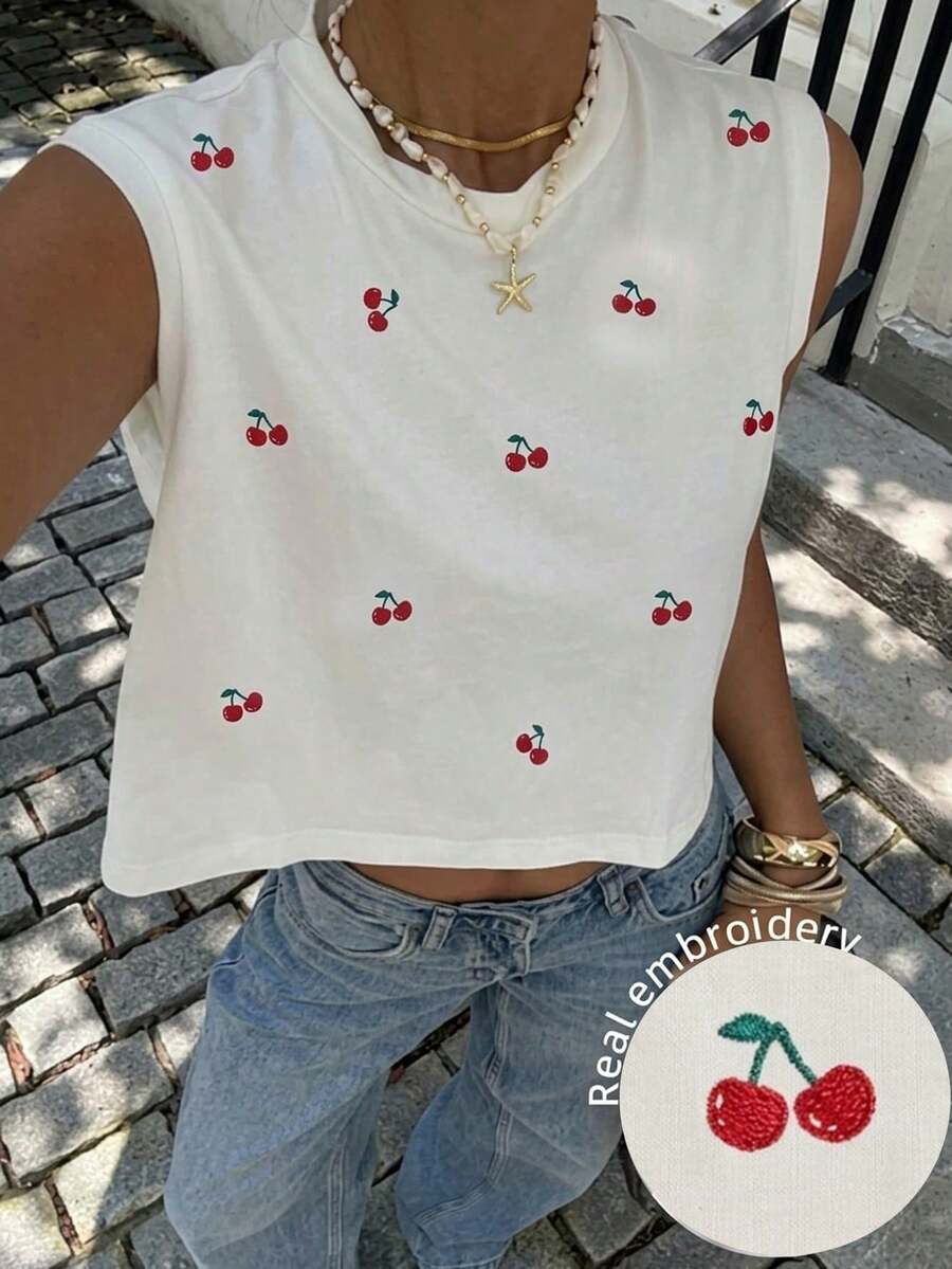 Siren Gaze Áo tank top trắng trơn dành cho nữ với họa tiết thêu hoa anh đào - Phong cách ngọt ngào, dịu dàng, thanh lịch và tinh tế, hoàn hảo cho công sở, đi làm và hẹn hò, lễ hội phương Tây và trang phục thường ngày mùa xuân/hè, thoáng khí, phong cách đường phố retro Y2K cho câu lạc bộ, phòng tập, lễ hội âm nhạc và trang phục hàng ngày. - Nhiều màu - Xem 1