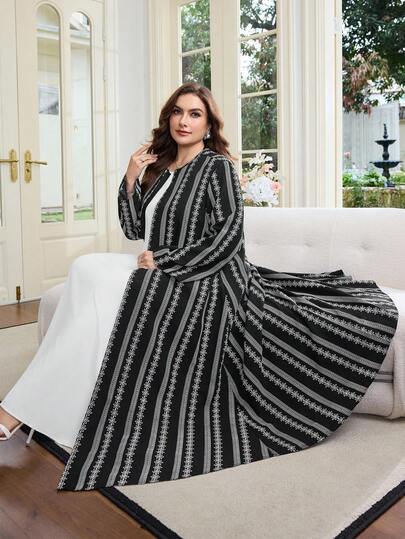 Al Najma Áo Abaya dài tay in họa tiết Ả Rập dáng rộng dành cho nữ cỡ lớn
