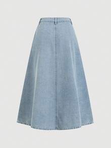 SHEIN MOD MOD 女士休闲宽松长款蓝色牛仔裙，波多黎各风情服饰，办公室女士穿搭，情人节女士服装，90年代复古服饰，春季女士穿搭，牛仔裙，女士牛仔半身裙，牛仔女郎装扮，文艺复兴风格半身裙，职业装半身裙 - 淺色水洗藍 - 查看 2