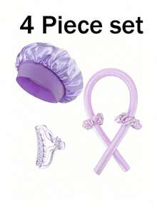 5Pcs Heatless Hair Curler Set - No Heat Ribbon Curling Rod With Hair Ties For Natural Waves, Styling Tool For Sleeping, Travel Essential For Women's Hair Accessories - Purple - View 10