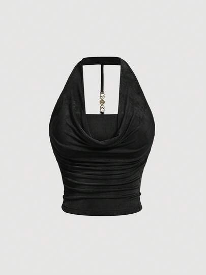 SHEIN MOD Plus Size Green Draped Collar Halter Back Metal Decorative Buckle,Cruise Women Outfits, Clothes,90s Outfit,Fall/Winter Women Clothes,Dinner Outfit,Birthday Women Outfits,Homecoming