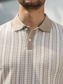 VENTUSAIL 男士短袖纹理面料 Polo 衫套装，适合外出、聚会和度假 - 卡其色 - 查看 6