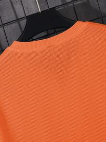 Manfinity Homme Áo thun ngắn tay Henley dệt kiểu waffle dành cho nam cỡ lớn - trái cam - Xem 5