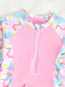 Bộ đồ bơi tankini dài tay in hình chim hồng hạc hoạt hình cho bé gái, đồ trẻ em - Nhiều màu - Xem 4