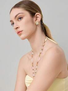 MOTF Anting-anting Temperamen Zirkonium Bertatahkan Bunga Berongga Dua Warna Berlapis Emas 18K - MultiWarna - View 9