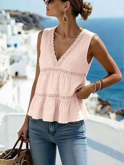 Breezaya Women's Solid Color Lace Ruffle Hem Camisole