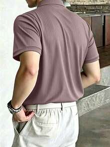 JOLTRO 男士纯色短袖休闲通勤 Polo 衫 - 藕粉色 - 查看 4