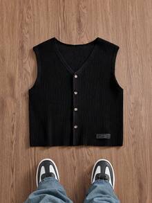 ESTAVOR Men's Solid Color Single-Breasted Casual Versatile Daily Wear Knit Top - Black - View 3