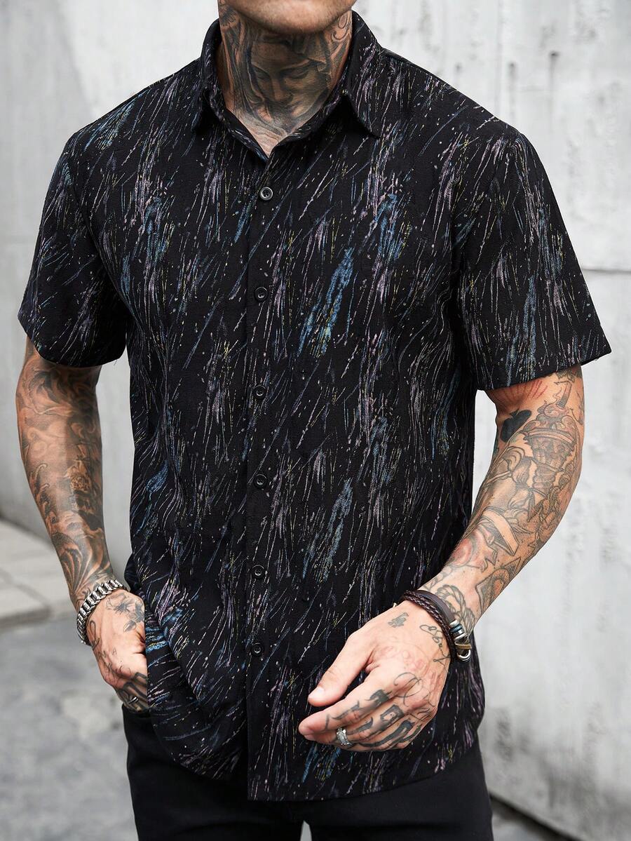 SLATEMANN Áo sơ mi nam tay ngắn, kiểu dáng casual, nhuộm tie-dye, cài một hàng khuy. - Nhiều màu - Xem 1