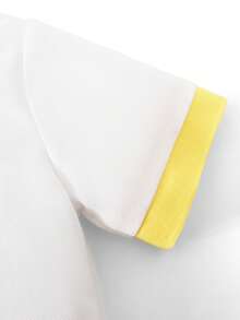 2件組男童休閒 Polo 衫與長褲套裝，Logo 刺繡對比袖口，夏季穿搭，優雅返校、職業日、度假服飾 - 白色 - 查看 5