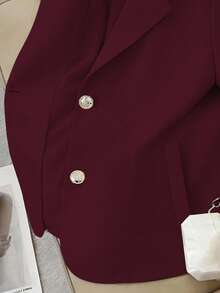 Franclia Nueva chaqueta blazer de manga corta de unicolor, vestimenta minimalista de oficina - Burdeos - Ver 5
