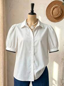 EMERY ROSE Shell Embroidered Casual Minimalist All-Over Print Plus Size Shirt Gym Brown Summer - Multicolor - View 3