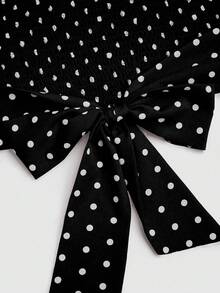 Sweetra Kemeja Kasual Serbaguna untuk Wanita Ukuran Besar dengan Motif Polkadot, Cocok untuk Pemakaian Sehari-hari - Hitam - View 6