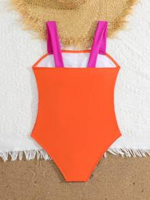 SHEIN Tween Girl Hollow Design Spaghetti Strap One-Piece Swimsuit - Multicolor - View 2